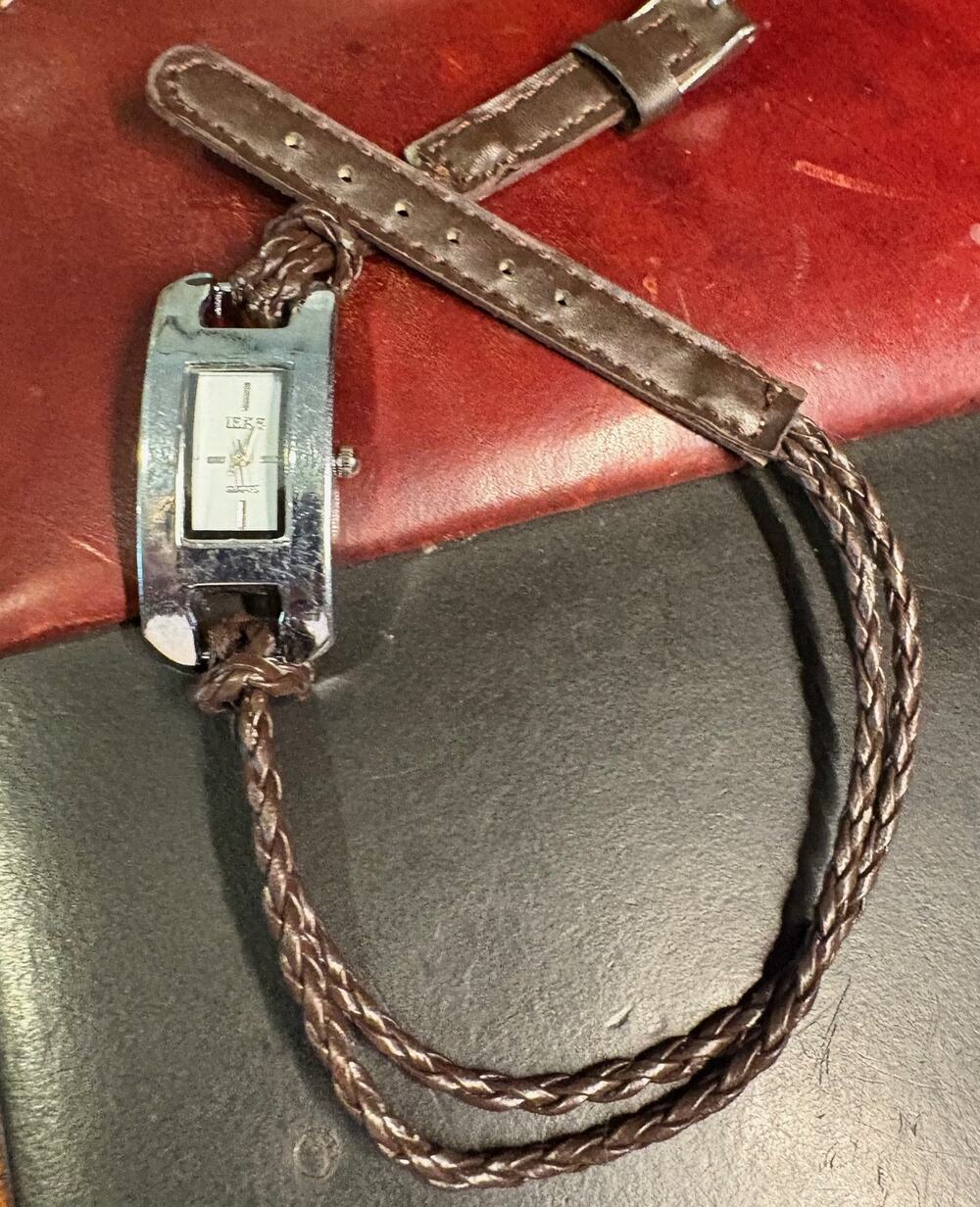 Women's Ieke Silver Tone Watch, Stainless Back, Brown Rope Strap